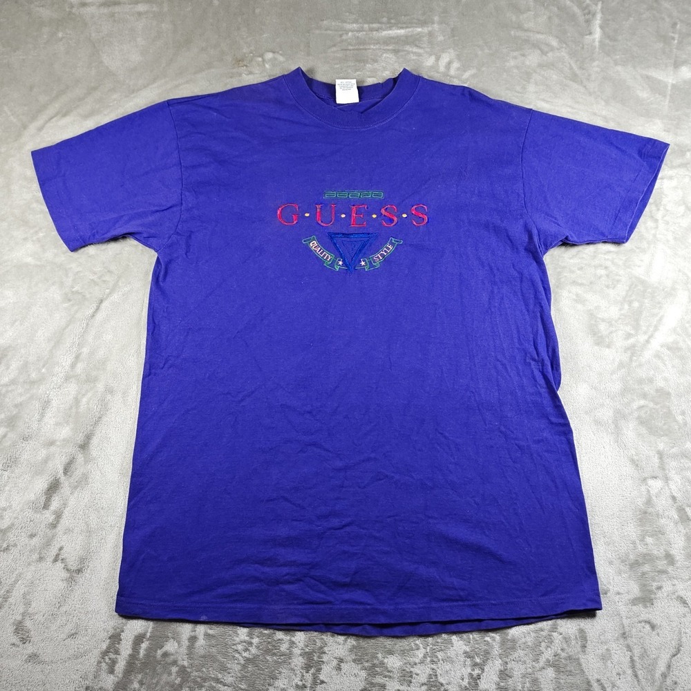 Vintage Guess Shirt Men Large Purple 90s Embroidered Quality Style Single Stitch - Picture 1 of 9